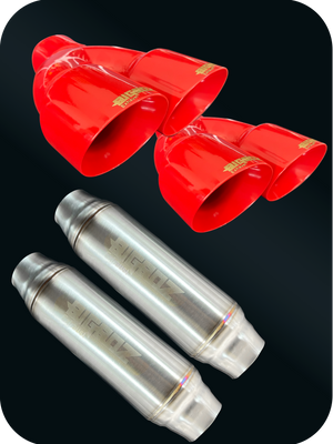 Open image in slideshow, V6 DODGE CHALLENGER 4” QUAD TIPS + BIGBOZ 4 PAIR IN 2.5&quot; BUNDLE
