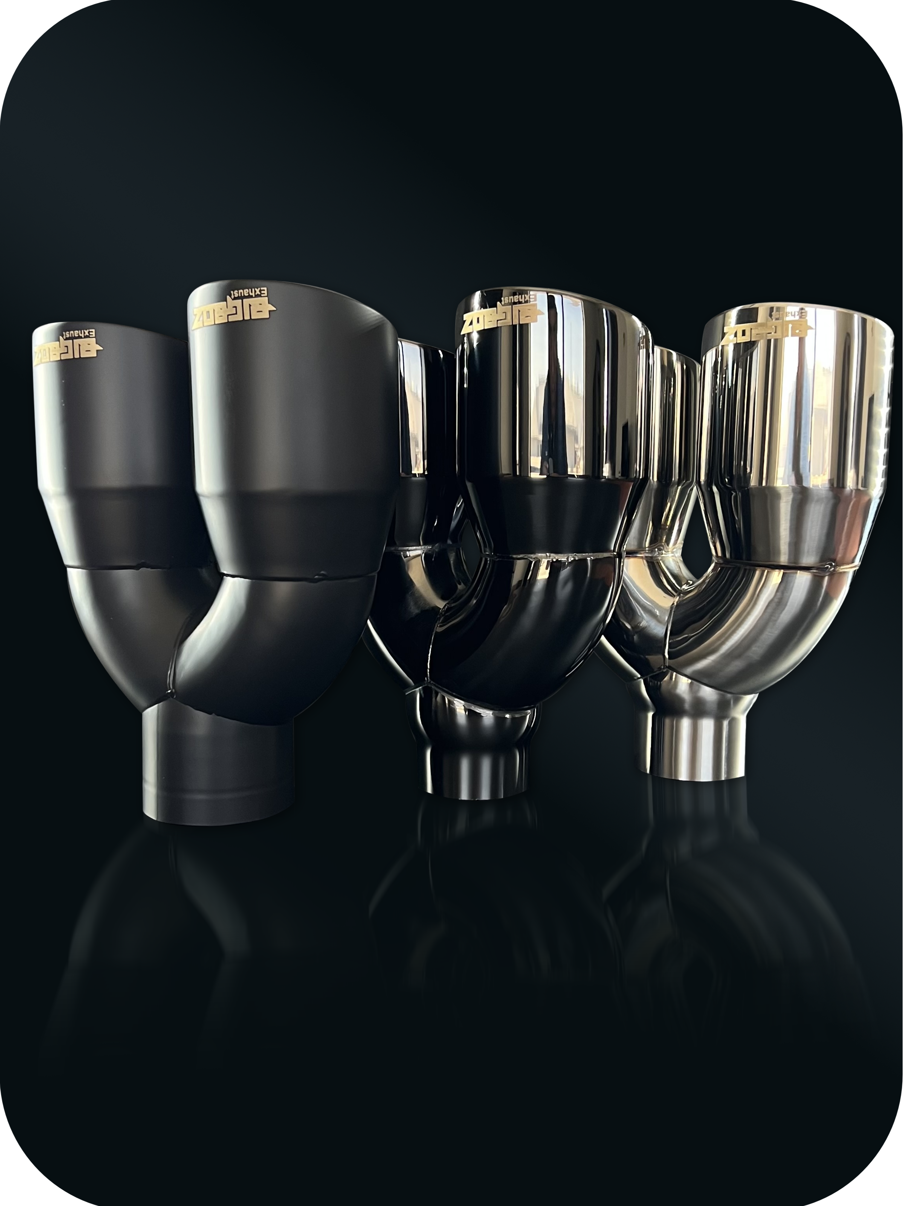 TRI-HYBERS Staggered Quad 4.5" Exhaust Tips – 3" Inlet, 12" Length – 304 Stainless Steel, Dual Wall